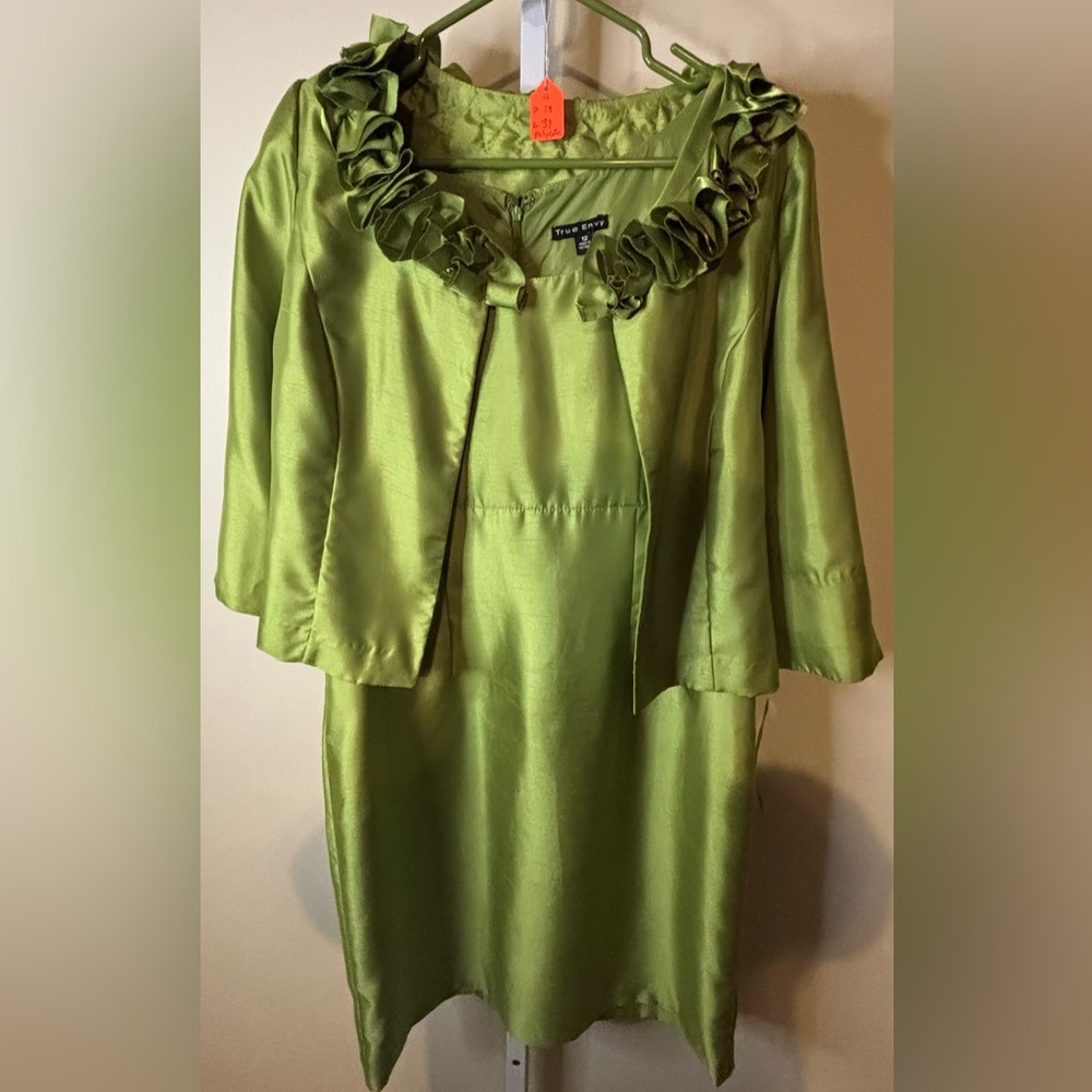 Green Ruffled Dress and Jacket Set-Size 12